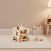 Toy Bus with Xylophone Allall-in-1 Activity Bus Shape Sorter Multifunction Bead Maze Developmental for Toddlers, Playroom