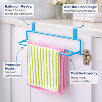 Cabinet Pantry Cloth Holder with 2 Tier Iron Towel Rack for Door Back, No Drill Tea Storage for Students