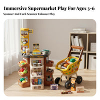 47 Pieces Interactive Supermarket Playset Stimulates Creativity Kids M Single Y Register Toy Educational Checkout Counter Toy Lights and Sound for Children 3-6, Preschoolers, Preschool, Daycare, Playroom, Bedroom
