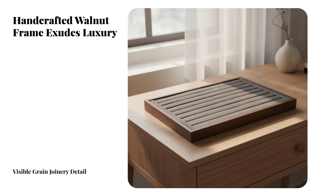 Compact Band Display Tray | Wood-Grain Look Frame, Padded Interior, band Organizer Tray, for Retail Counters