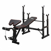 High Load Capacity Adjustable Squat Rack Heavy Duty Steel Construction Bench Press Stand Safety Spotter Arms Multi-Function Bench Press Rack Stable Design for Weightlifters, Bodybuilders, Men, Home Gym