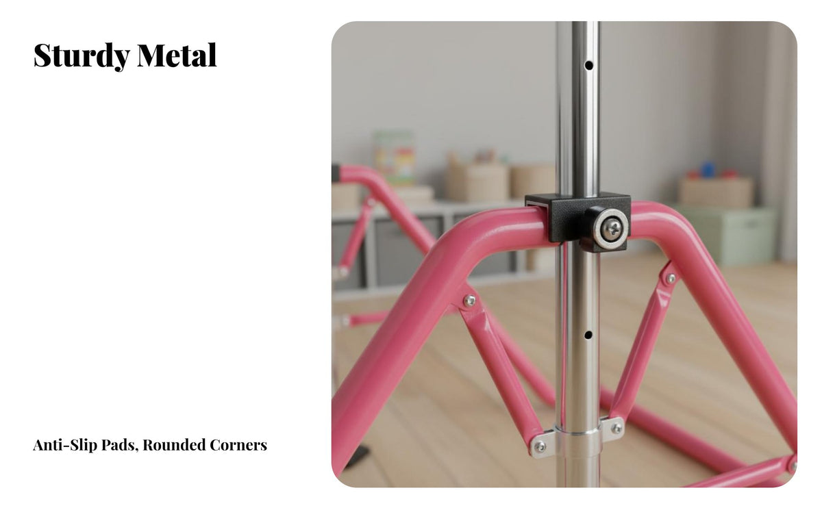Multi-Functional children's Adjustable Horizontal Bar Stable Triangular Structure Kids Foldable Training Bar Non-Slip Base children's Swing Set Frame Easy Assembly for Preschoolers, Beginner Gymnasts, Toddlers, Playroom, Kindergarten