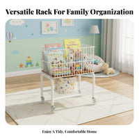 Mobile Storage Trolley Large Capacity 2-Tier Rolling Cart 2 Tier Laundry Cart Lockable Casters Metal Clothes Hamper Wheels