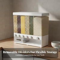 Includes Measuring Cup 6-Compartment Grain Dispenser Airtight Seal 6 Grid Rice Dispenser Good Sealing for Countertop, Pantry