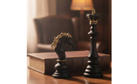 3 Pieces Resin Chess Golden-Accented-Accented Chess Figurines Decorative Tabletop Sculpture for Collectors, Modernists, Living Room, Office, Bookshelf