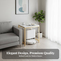 Space-Saving Robot Vacuum Stand Discreet Design Sofa End Table Sturdy Frame over-Vacuum Storage Shelf Easy Assembly for Apartment Dwellers, Homeowners, Living Room, Bedroom, Entryway, Hallway