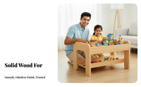 Wooden Construction Block Table Solid Wood Construction Block Table Rounded Corners Convertible Activity Desk for Young Children, Parents, Daycare