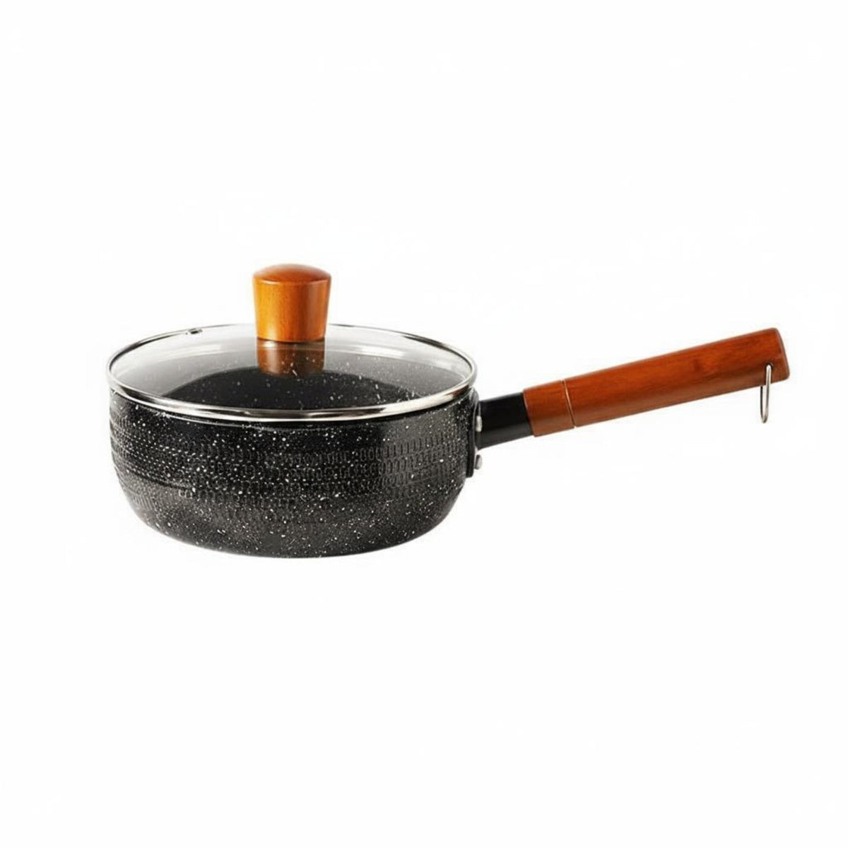 Maifan Stone Coating Japanese Yukihira Pan Multi-Functional Non-Stick Milk Pan Easy to Clean Single Serving Pasta Pot Wooden Handle for Students, Singles, Dorm Room