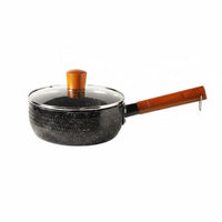 Maifan Stone Coating Japanese Yukihira Pan Multi-Functional Non-Stick Milk Pan Easy to Clean Single Serving Pasta Pot Wooden Handle for Students, Singles, Dorm Room