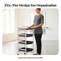 Universal Wheels 5-Tier Hairdressing Cart Sturdy and Long-Lasting Hairstylist Utility Trolley Multifunctional Rolling Stylist Tool Trolley Heavy-Duty for Hair Stylists, Cosmetologists, Beauticians