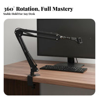 360° Rotation Desktop Audio Recorder Arm Stable Support Audio Recorder Arm Stand Heavy Duty Construction Clamp-on Desk Mic Stand Space Saving for Streamers, Podcasters, Content Creators, Live Broadcasting, Home Studio, Gaming Setup, Office