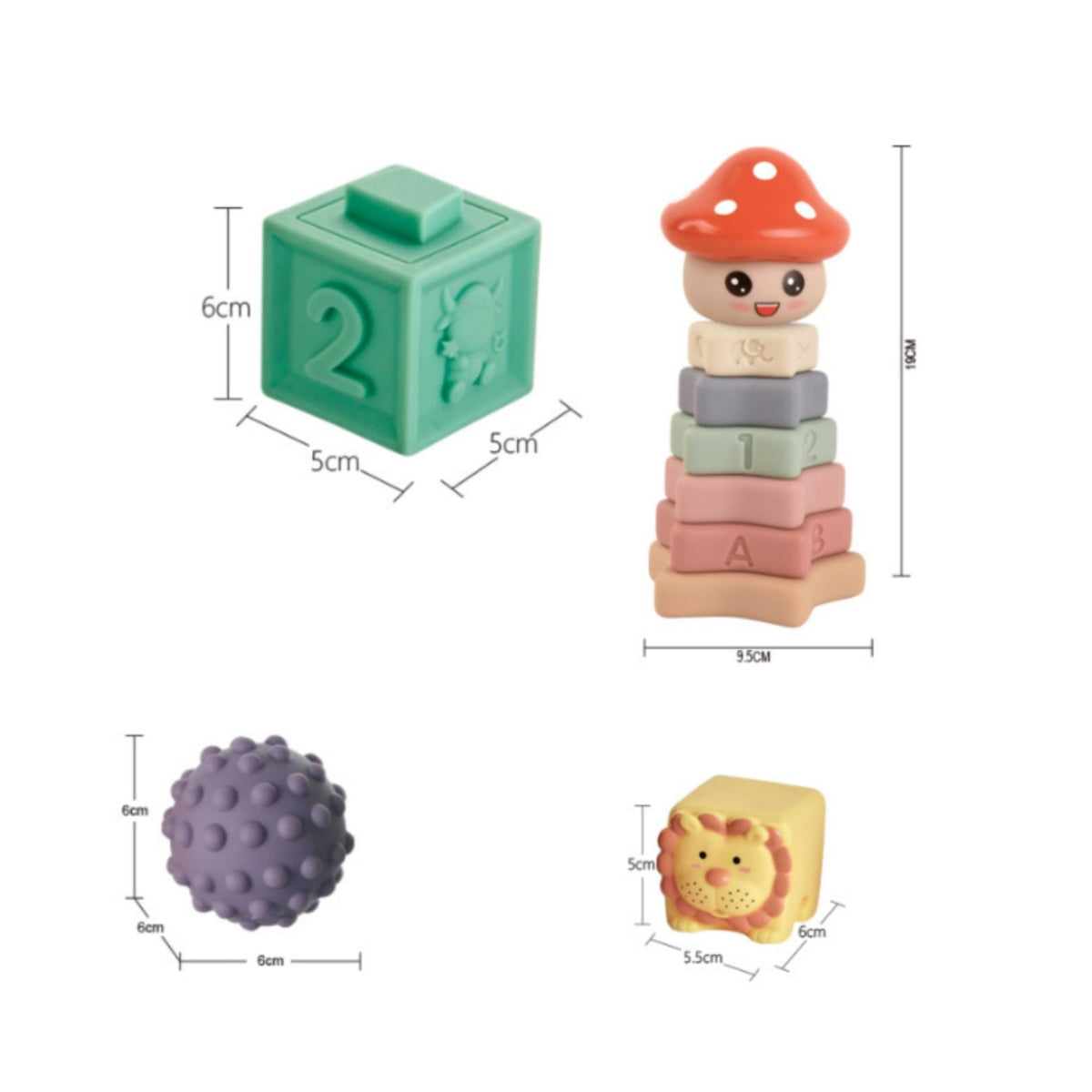 Pastel Baby Blocks with Storage Bag Tactile Soft Rubber Building Blocks Developmental Building Block Set Easy-Grip for Nursery