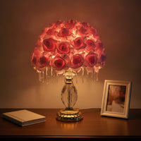 Romantic Rose Petal Lamp Warm Lamp with Crystal Drops Soft Realistic for Reading Corner