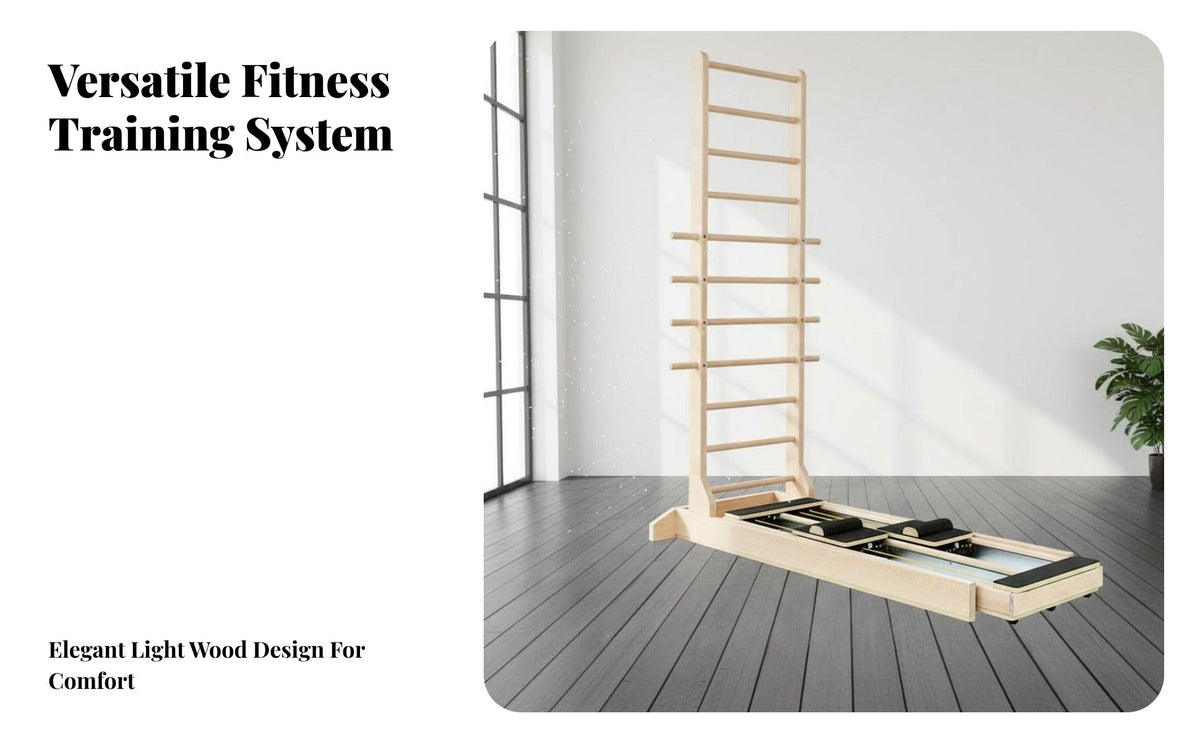 Multi-Directional Pilates Ladder Adjustable Sliding Base Pilates Ladder Barrel Professional Grade Core Training Barrel for Seniors, Adults, Gym