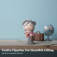 2 Pieces Traveling Old Couple Ornament Resin Craft Grandma and Grandpa Cake Decoration Anniversary Gift Grandparent Figurines for Seniors, Home Decor