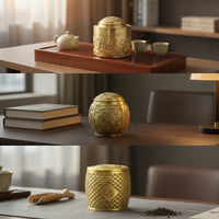 Copper Alloy Tea Tin Canister with Lid Gold-Toned Storage Container Easy to Clean Container for Shelf, Office