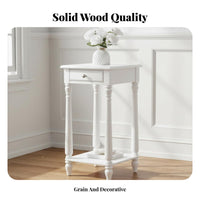 Solid Wood Floor Standing Flower Pot Holder 2-Tier Design Tall Wooden Plant Stand Narrow End Table with Drawer for Living Room, Balcony, Bedroom, Entryway