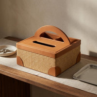 Woven Storage basket Holder Handwoven Fiber Storage basket Leather-Like Trim Woven box