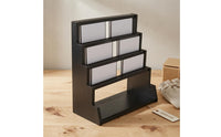 Black Wooden Card Display Rack 4-Tier Tiered Card Stand Angled unobstructedFrame Display Rack Rectangular Base