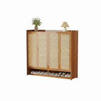 Space-Saving Design Multi-Tier Shoe Cabinet with Cane Doors Dust-Proof Multi-Tier Shoe Cabinet Large Capacity Entryway Furniture Adjustable Shelves for Sneaker Collectors, Apartment Dwellers, Balcony, Hallway, Living Room, Bedroom