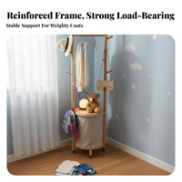 Mobile Design Rolling Coat Rack with Hamper Side Hooks Rolling Clothes Rack with Shelf Multi-Functional Garment Stand Space-Saving for Apartment Dwellers, Students, Homeowners, Living Room, Entryway, Walk-in Closet
