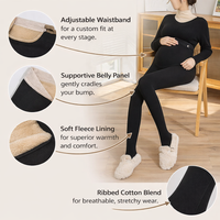 Maternity Leggings with Fleece Lined Warmth for Autumn Winter, Adjustable Waist Over Bump Tights with Belly Support Panel