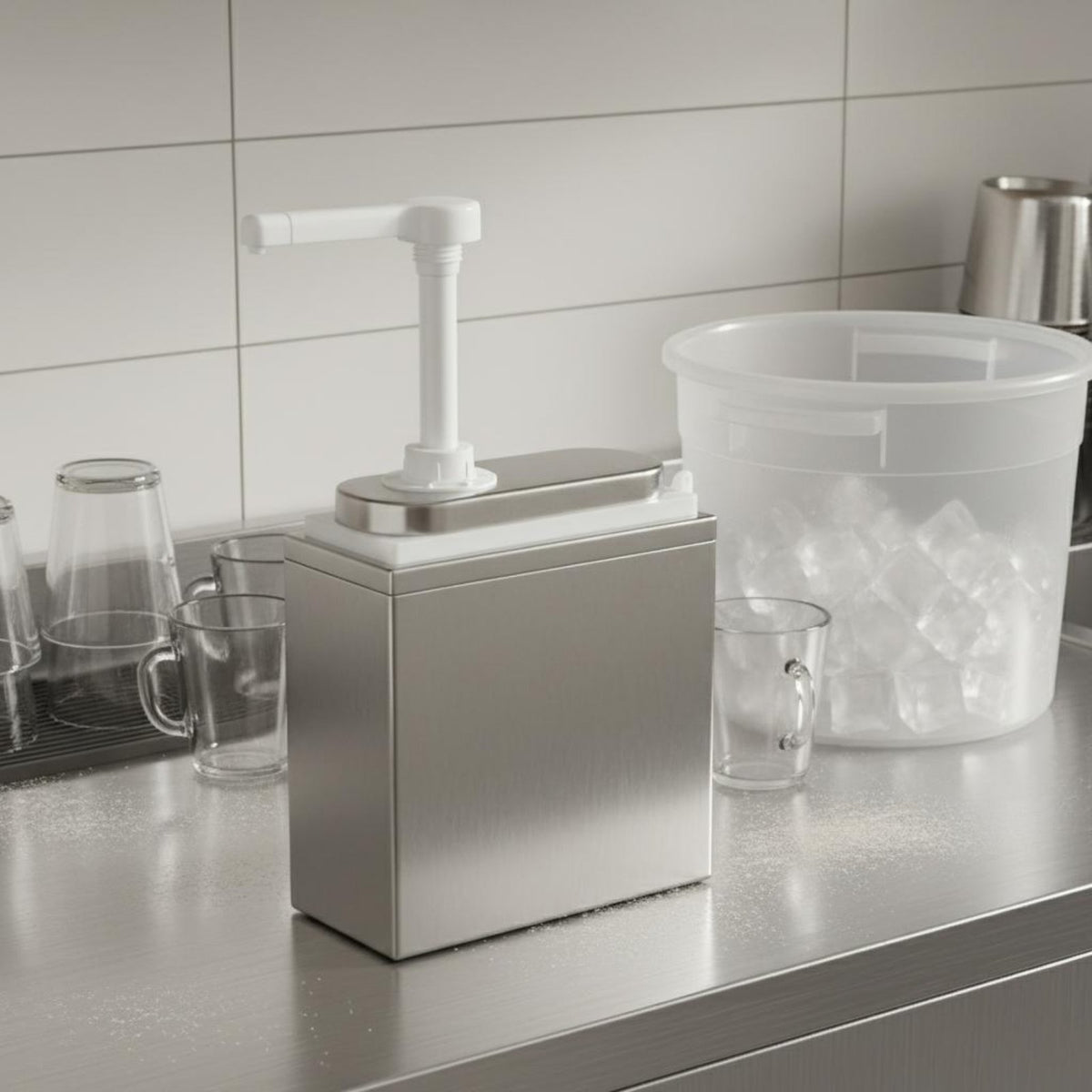 Food Grade Material Sauce Pump Dispenser Precise Dispensing Stainless Steel Lid Sauce Pump Easy to Clean for Chefs, Coffee Shop, Restaurant
