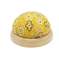 Handmade Wood Base Pin Cushion Paisley Pattern Pin Cushion for Crafters