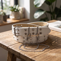 Rebel Studded Belt Goth Belt with Chain Edgy Y2K for Women, Teens, Men, Festivals, Clubwear, Casual Wear