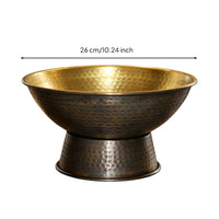 Pedestal Bowl Hammered Footed Bowl Brass-Colored for Restaurants, Dinner Parties, Centerpiece