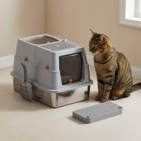 Stainless Steel Cat Litter Box Odor Control Enclosed Cat Waste Container Leakproof Pet Toilet