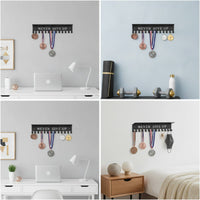 Black Medal Hanger with Shelf Heavy-Duty Medal Holder with Shelf Modern Simple for Athletes