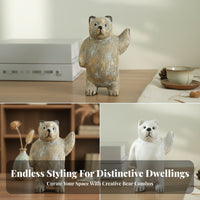 Hand-Carved Bear Statue Handcrafted House Decoration Distressed Finish Animal Sculpture for Home