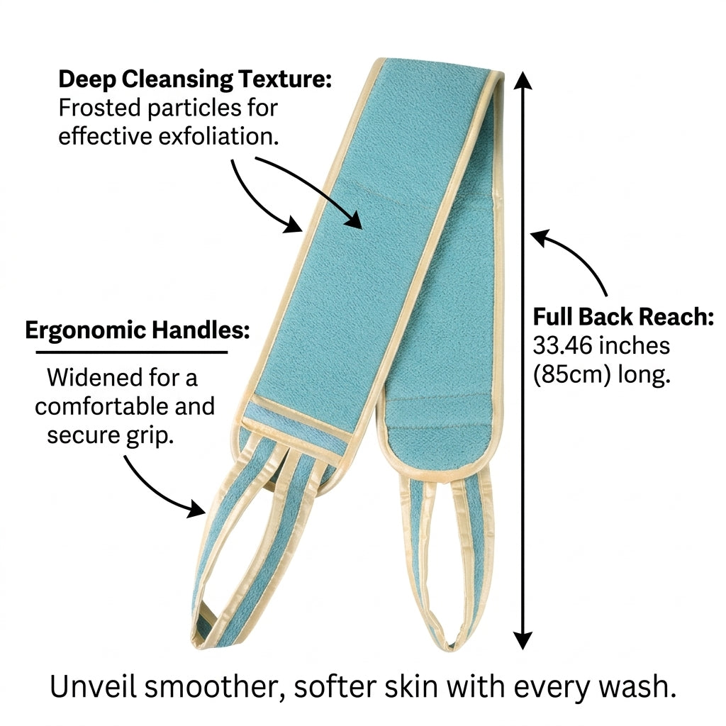 Back Scrubber Towel with Exfoliating Bath Glove Set, Long Strap for Deep Cleansing and Textured Polyester Material Mitt for Adults Fit