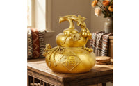 Gourd Ornament Shiny Gourd with Stem Feng Shui Sculpture for Tabletop, Entryway