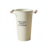 Metal Bucket Vase Multifunctional Tin Flower Pot Wooden Handles Rustic Metal Bucket for Desktop, Living Room