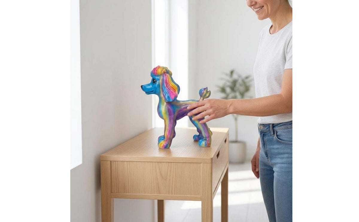 Floppy Ears Standing Poodle Figurine Sculpted Standing Poodle Statue Glossy Creature Ornament Freestanding for Tabletop Display