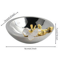 Decorative Fruit Bowl Stainless Steel Fruit Bowl with Ornament Silver Decorative Tray with Ornament for Sideboard