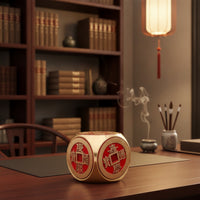 Rotating Desk Ornament Metal-Like Cube Ornament with Red Panels Compact Tabletop Decor for Office, Display Shelf