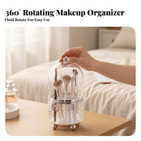 360-Degree Rotation Rotating Brush Cylinder with Lid particleresistant Rotating Makeup Brush rotating organizer particleresistant Cosmetic Organizer Lidded Design for cosmetic lovers, Women, Teens, Dressing Table, vanity, Bedroom, Bathroom Counter