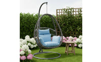 Hanging Basket Chair with Stand Cushioned Hanging Chair with Stand Indoor Outdoor Furniture for Adults, Balcony, Living Room, Reading Corner