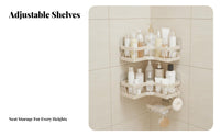No-Drill Installation Adhesive Corner Shelf Space-Saving Corner Holder Set Rustproof Bathroom Accessory Drainage Design for Homeowners, Students, Families, Washroom, Dorm Room, Kitchen
