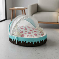 Ice Dessert Themed Pet Bed Washable Round Cat Dog Bed for Small Dogs, Young Dogs