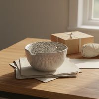 Prevents Tangles Ceramic Yarn Bowl Decorative Patterns Yarn Holder Bowl Embossed Exterior Crafting Tool Polished Glazed Interior for Knitters, Crocheters, Crafters