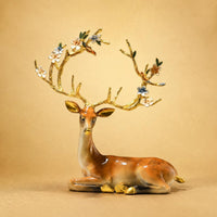 2 Pieces Deer Ornament Flower Antlers Deer Statue Hand Painted Home Decor for Living Room, TV Stand