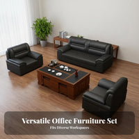 Chinese Design Reception Sofa Set Professional Look 3 Seater Office Sofa Sturdy Frame Executive Office Lounge Set for Executives, Adults, Waiting Room