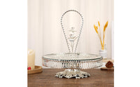 Multi-Purpose Ornate Silver Fruit Plate with Handle Stable Base Single Tier Serving Stand European Design Mirrored Dessert Tray for Banquet, Hotel, Wedding, Living Room