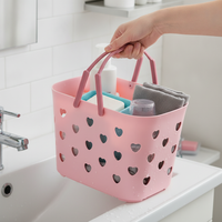 Heart-Shaped Hollow Plastic Shower Caddy Basket for Bathroom Storage
