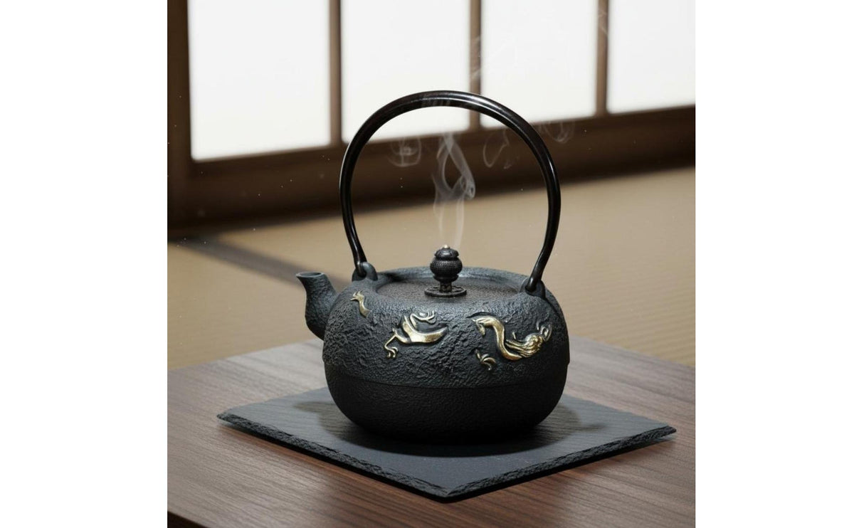 Gold Serpent Tea Kettle Even Heating Embossed Iron Kettle Rust Resistant Cast Iron Teapot