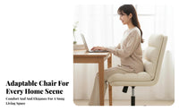Thickened Cushion Armless Vanity Chair Minimalist Design Armless Channel-Tufted Swivel Seat Space Saving Office Furniture Easy Assembly for Makeup Users, Home Workers, Students, Bedroom, Study Room